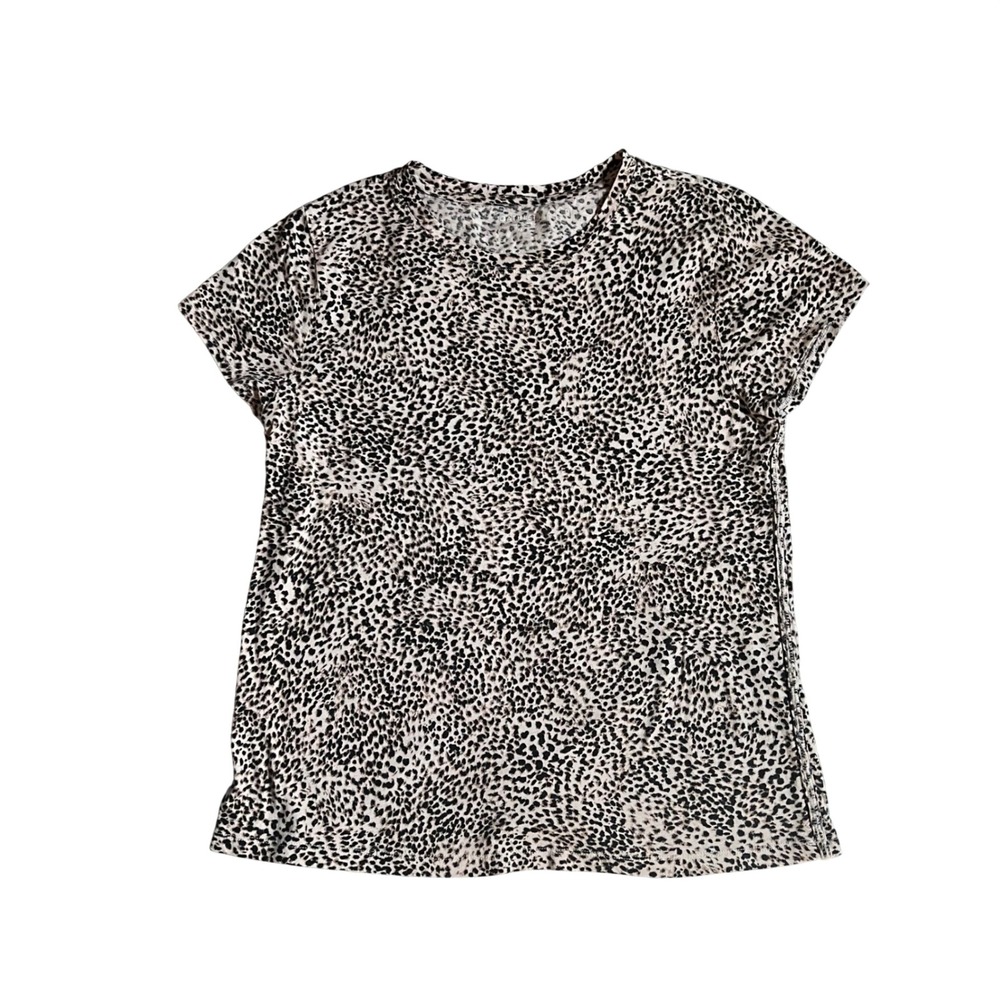 Athleta Organic Daily Tee Womens Medium Leopard Animal Print Cotton S/598559-03